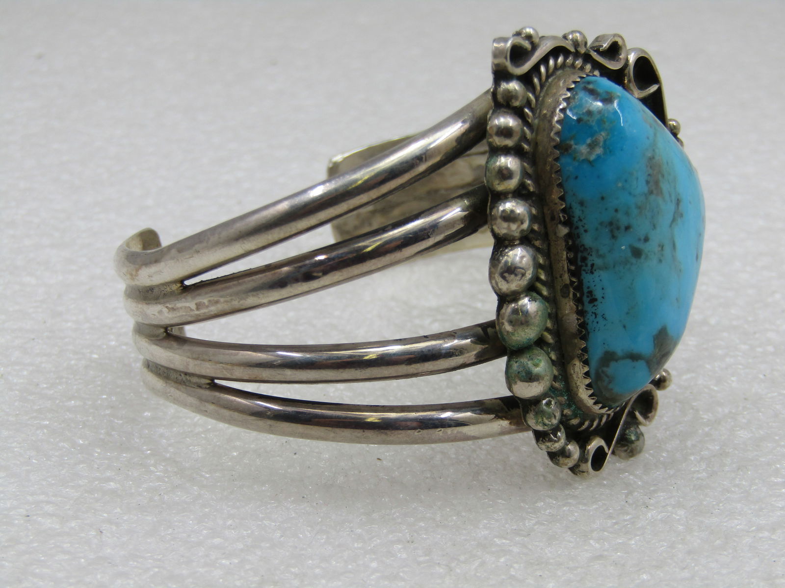 Vintage Sterling Southwestern Navajo Turquoise Cuff Bracelet, L.N. Leander Nezzie - 6