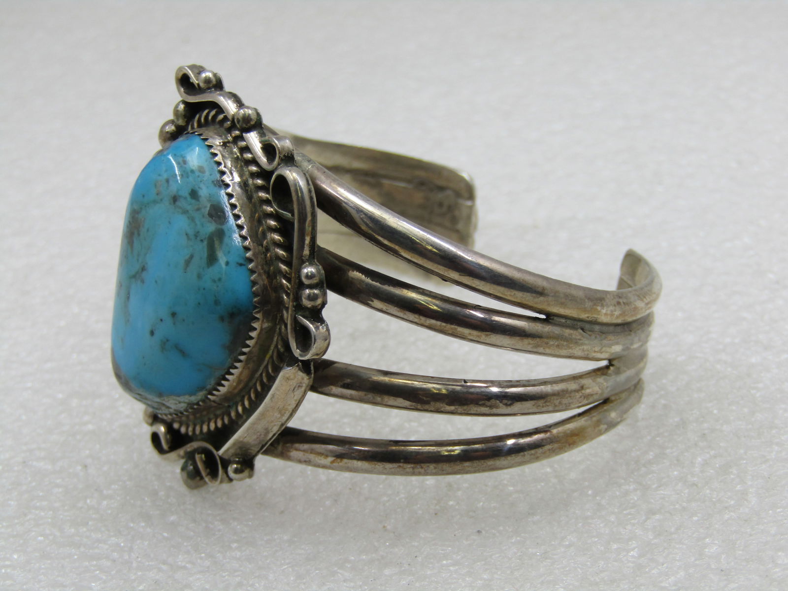 Vintage Sterling Southwestern Navajo Turquoise Cuff Bracelet, L.N. Leander Nezzie - 7
