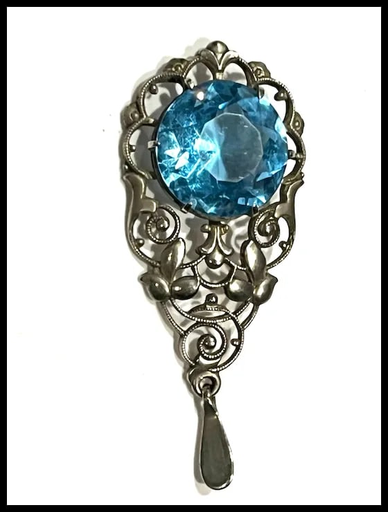 Antique Edwardian Blue Glass Silver Pendant - 3