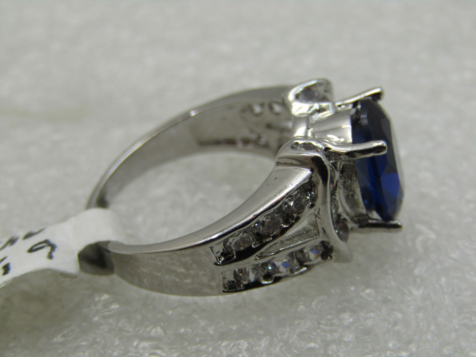 Simulated Blue Sapphire Ring with Clear CZ, Sz. 9.5 - 5