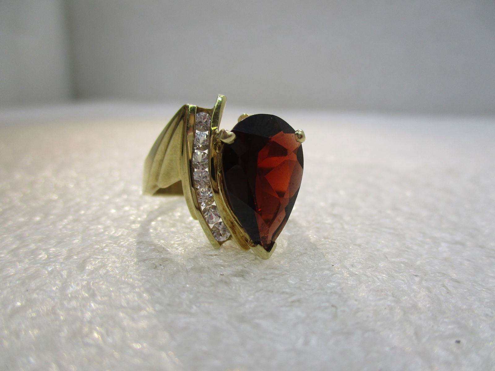 10KT Vintage Rubellite, White Topaz Ring, Mod Statement, Sz. 6.75 - 3