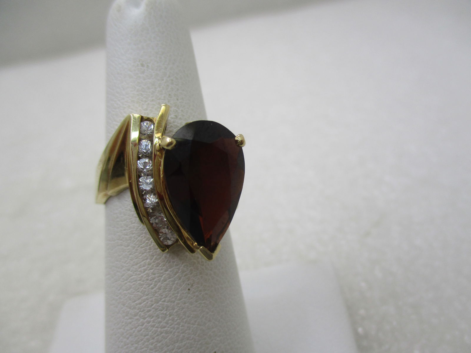 10KT Vintage Rubellite, White Topaz Ring, Mod Statement, Sz. 6.75 - 5