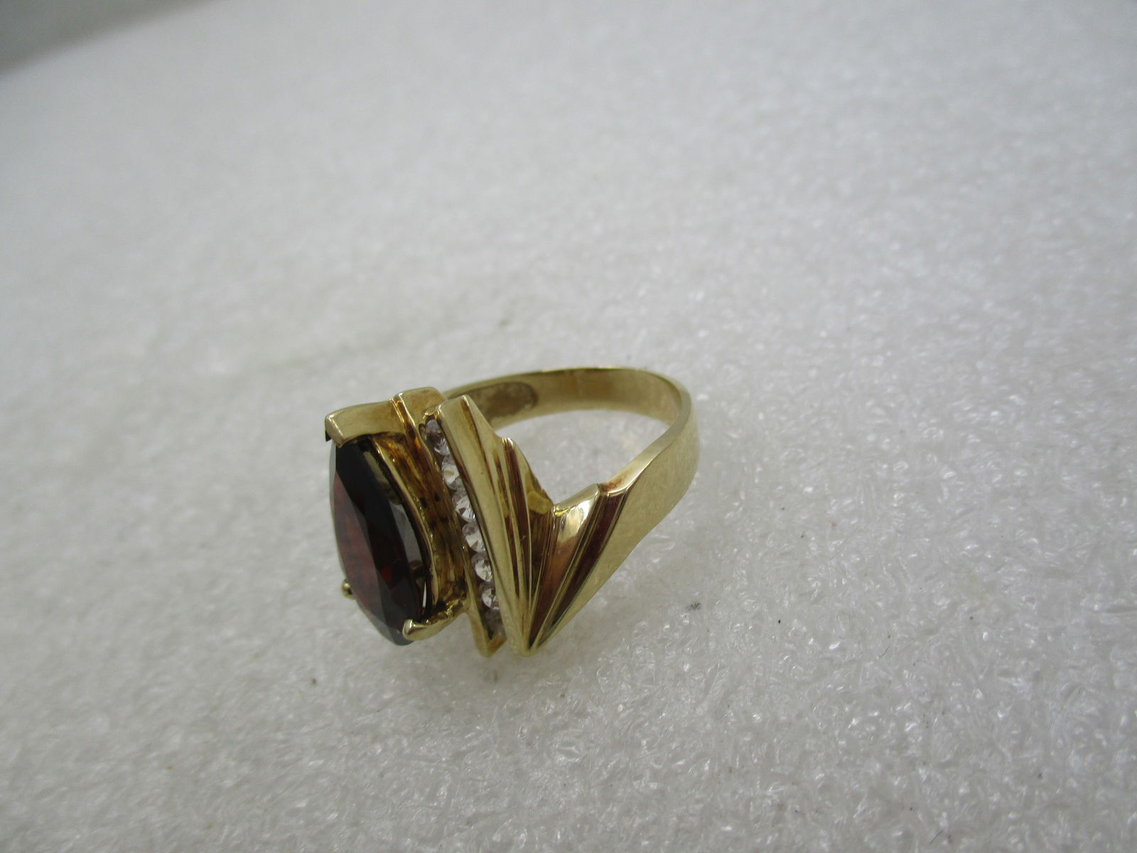 10KT Vintage Rubellite, White Topaz Ring, Mod Statement, Sz. 6.75 - 7