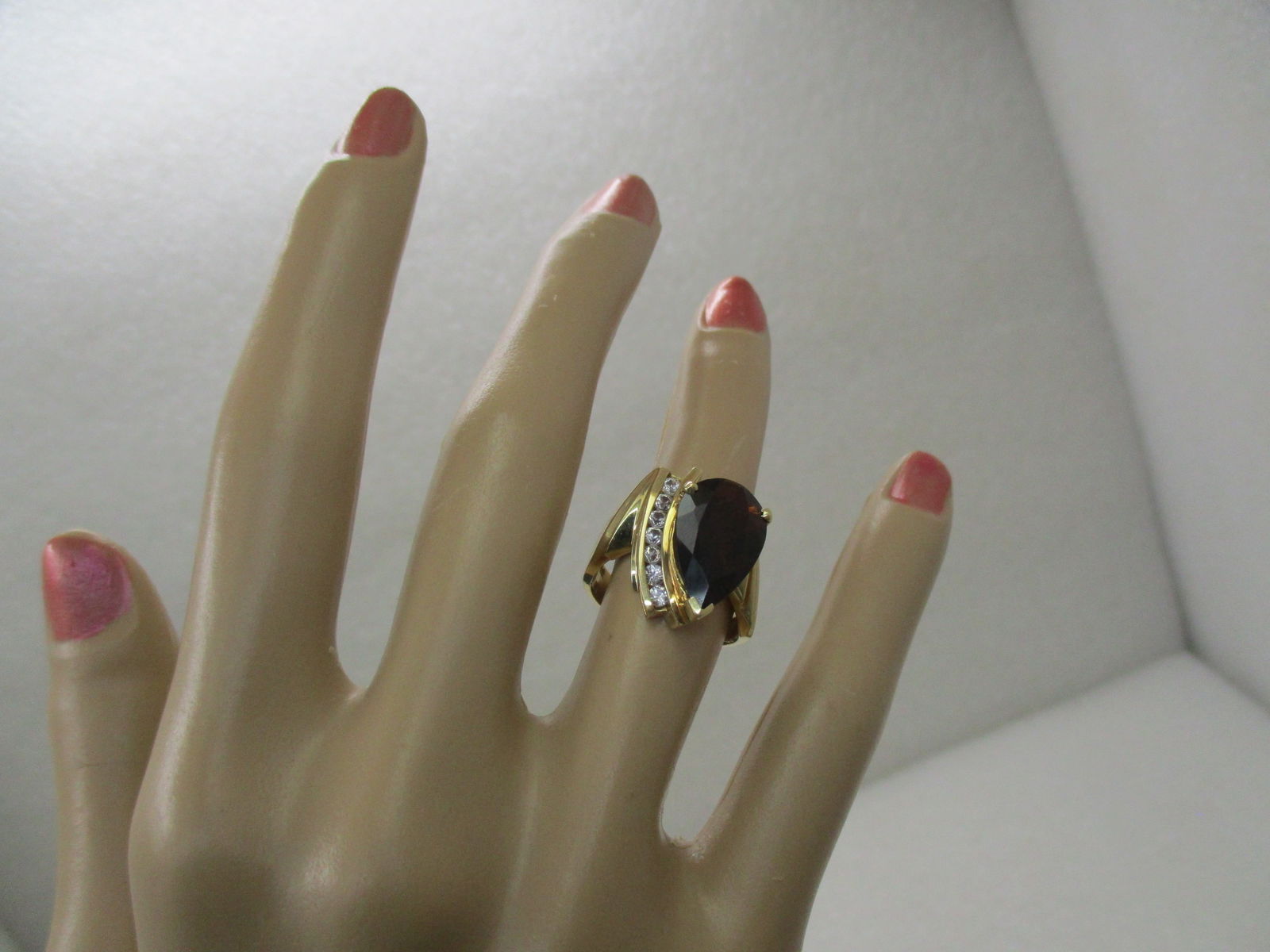 10KT Vintage Rubellite, White Topaz Ring, Mod Statement, Sz. 6.75 - 8