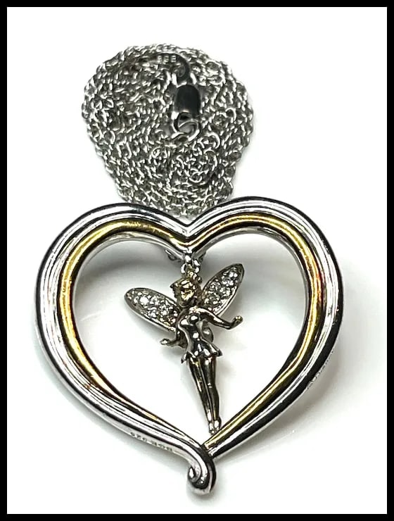 Vintage Sterling Silver Two-Tone Tinker Bell Heart Necklace - 2