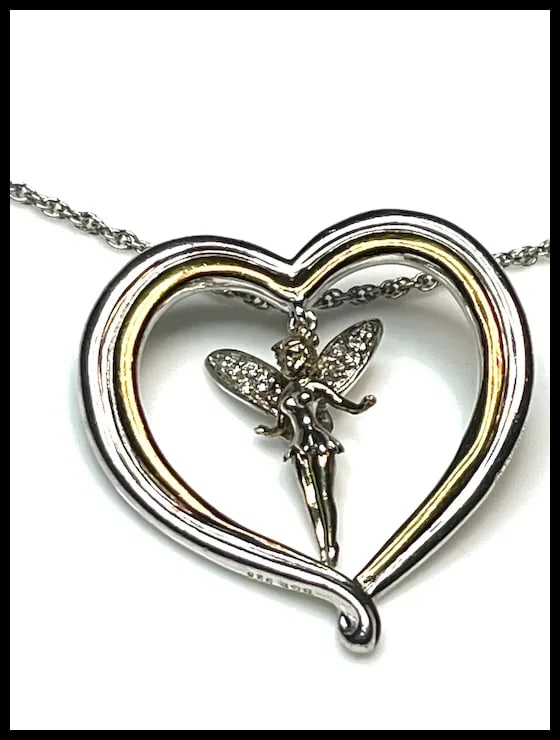 Vintage Sterling Silver Two-Tone Tinker Bell Heart Necklace - 3