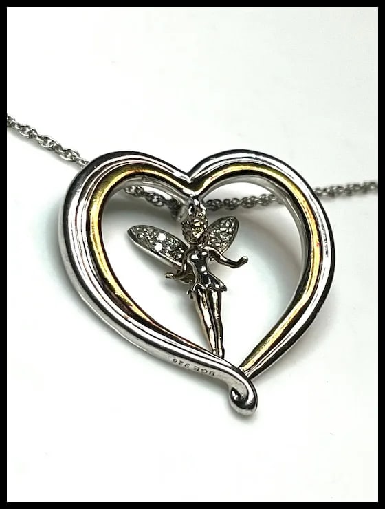 Vintage Sterling Silver Two-Tone Tinker Bell Heart Necklace - 4