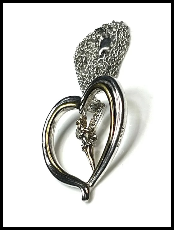 Vintage Sterling Silver Two-Tone Tinker Bell Heart Necklace - 6