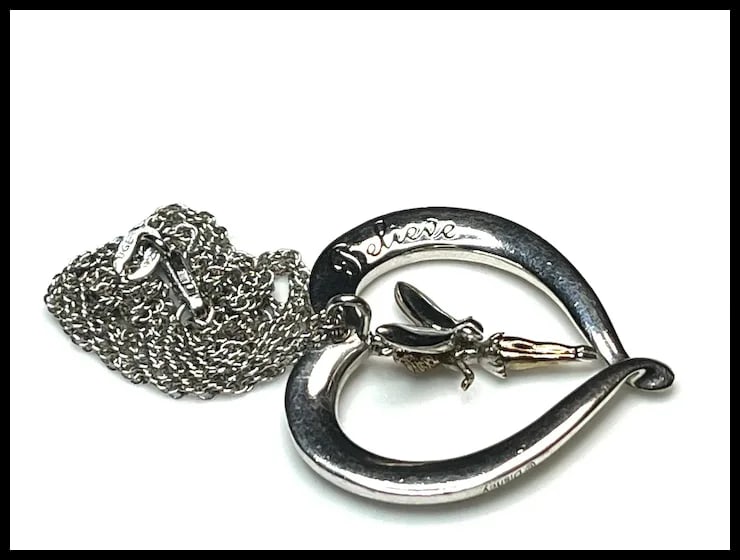 Vintage Sterling Silver Two-Tone Tinker Bell Heart Necklace - 7