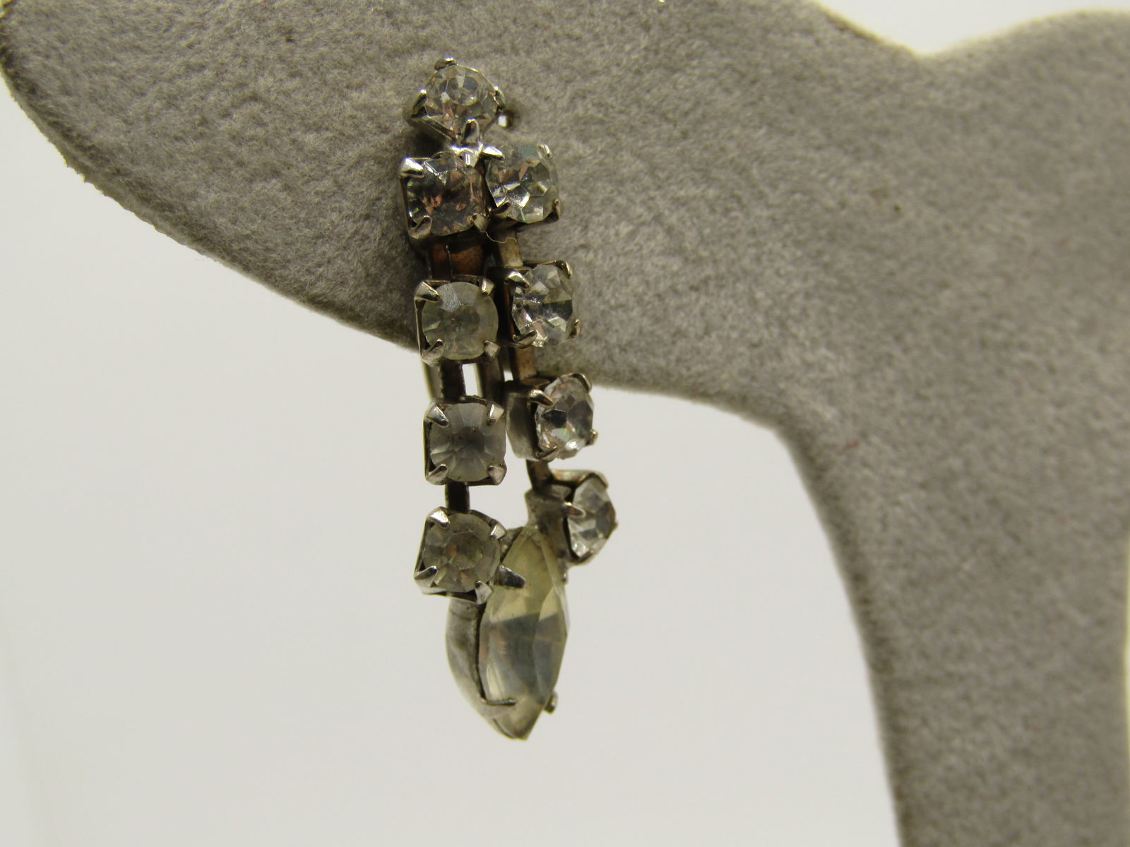 Vintage Art Deco Rhinestone Drop Earrings, Screw Back, 1.25" - 2