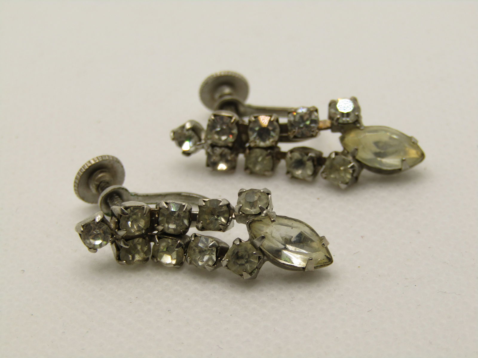 Vintage Art Deco Rhinestone Drop Earrings, Screw Back, 1.25" - 4