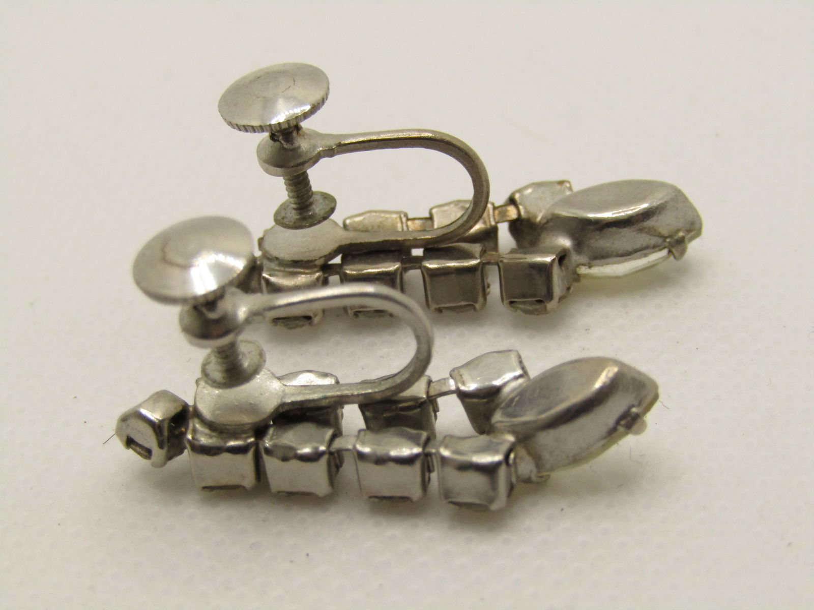 Vintage Art Deco Rhinestone Drop Earrings, Screw Back, 1.25" - 5