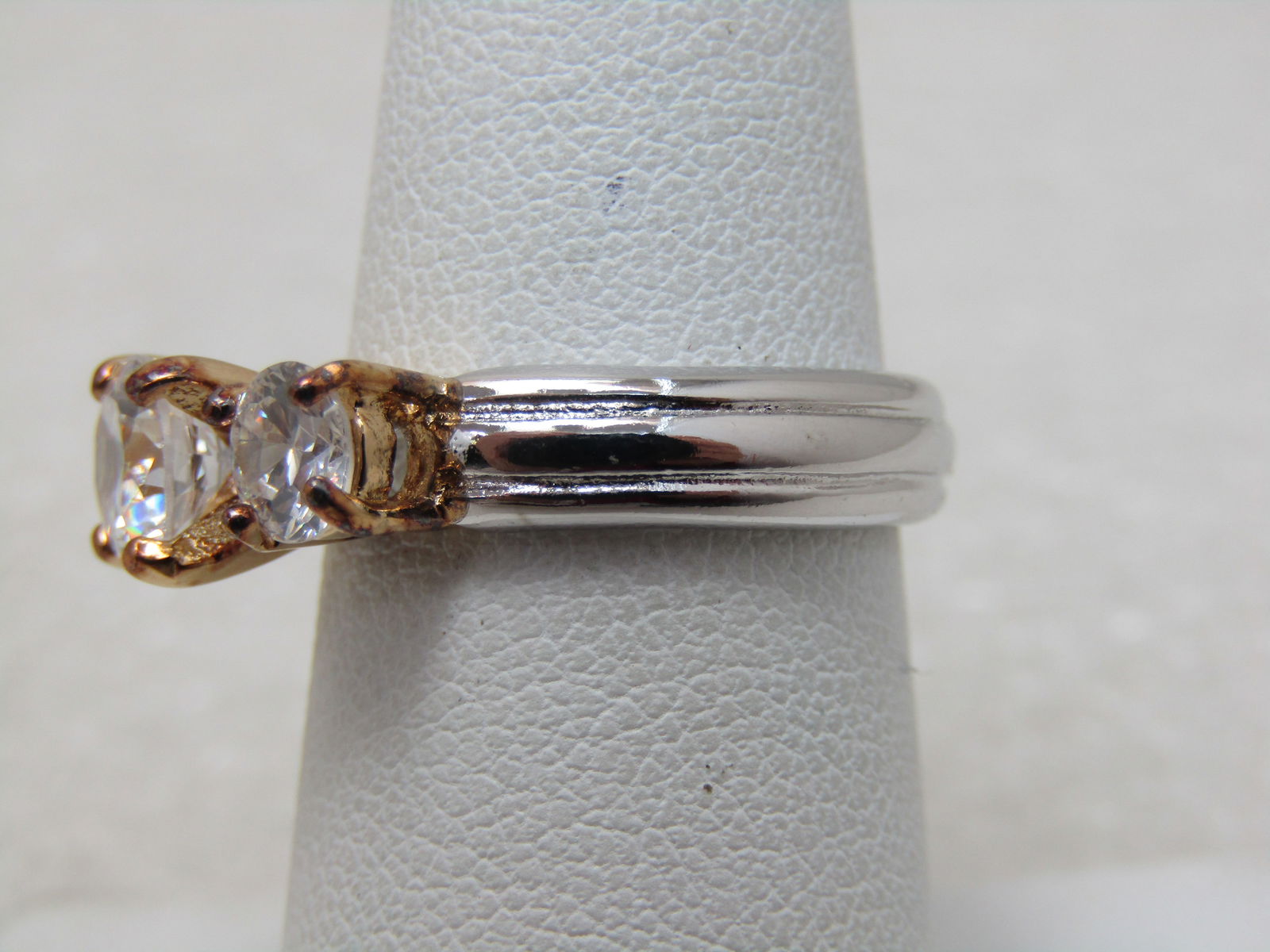 Lind Silver Plated Triple CZ Ring, Two-Tone, Sz. 7.25 - 3