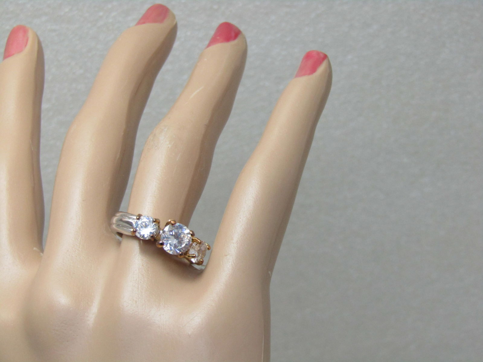 Lind Silver Plated Triple CZ Ring, Two-Tone, Sz. 7.25 - 5