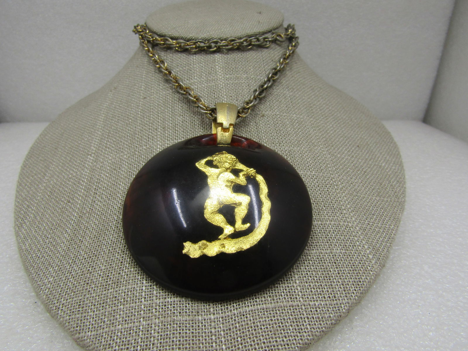 Vintage Sagittarius Faux Tortoiseshell Domed Necklace, 22", 1960's - 2