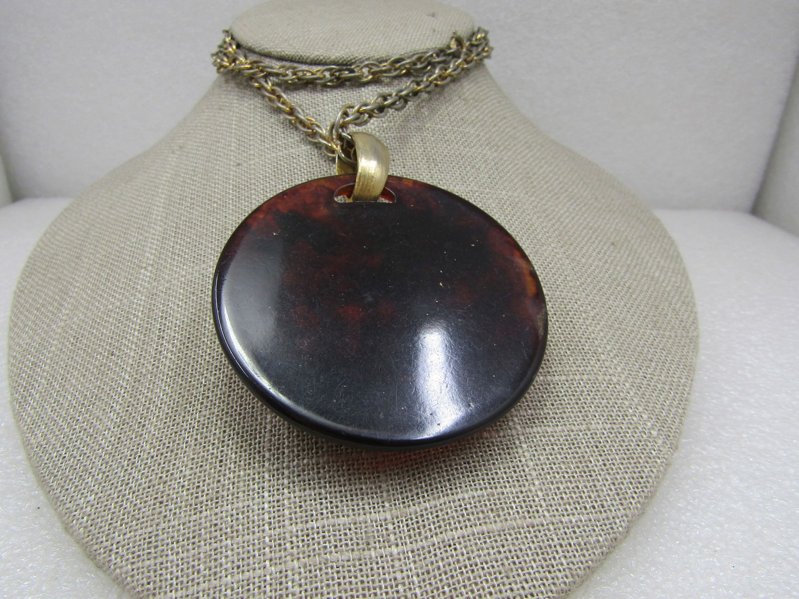 Vintage Sagittarius Faux Tortoiseshell Domed Necklace, 22", 1960's - 5