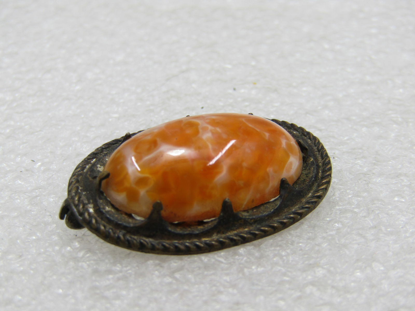 Vintage Orange & White Czech Glass Brooch, 1930's, C-Clasp, - 2