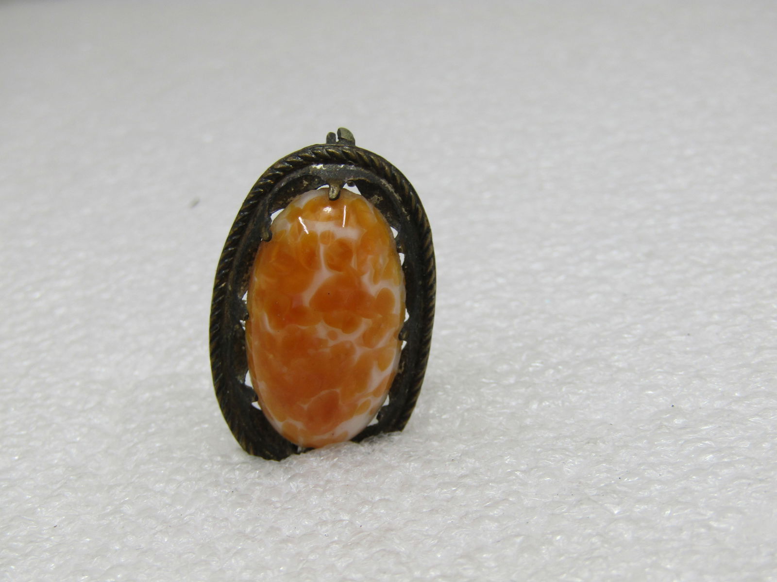 Vintage Orange & White Czech Glass Brooch, 1930's, C-Clasp, - 5