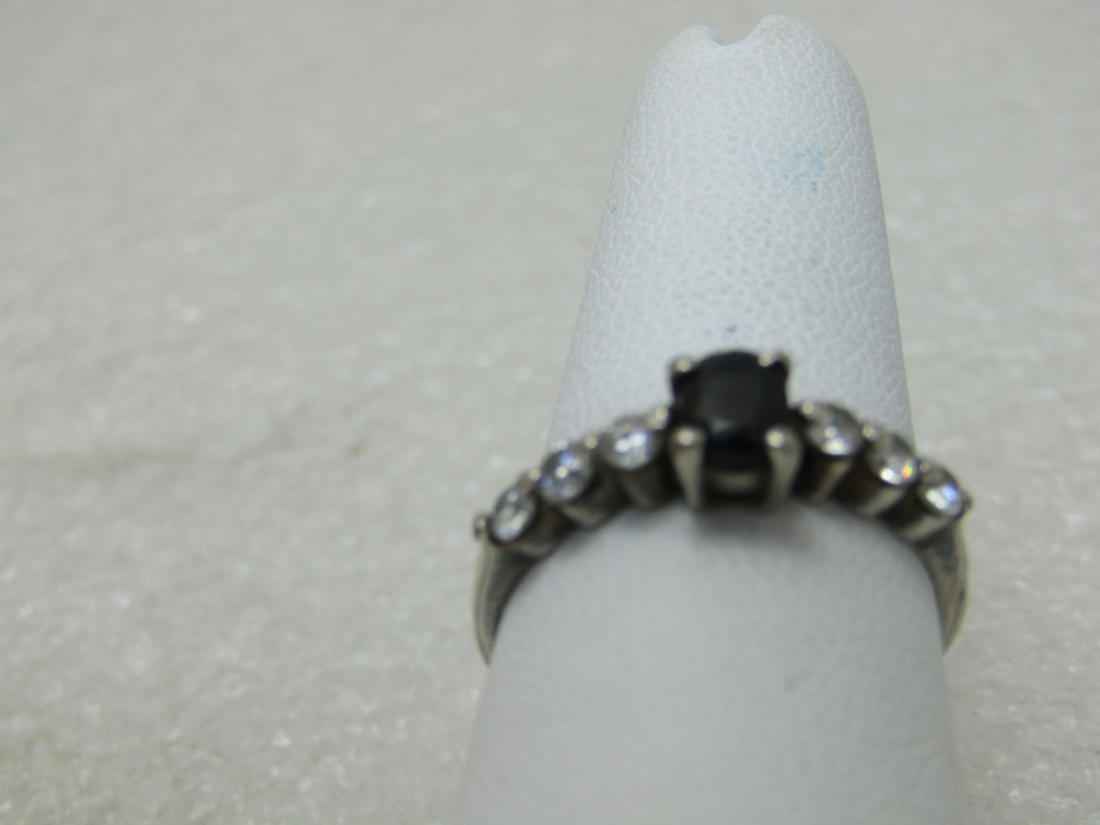 Black Spinel & CZ Ring, SZ 7.25, Marked .925 - 2