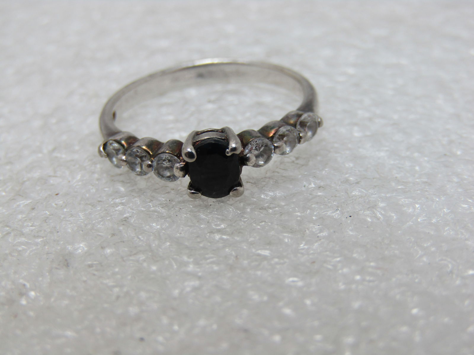 Black Spinel & CZ Ring, SZ 7.25, Marked .925 - 5