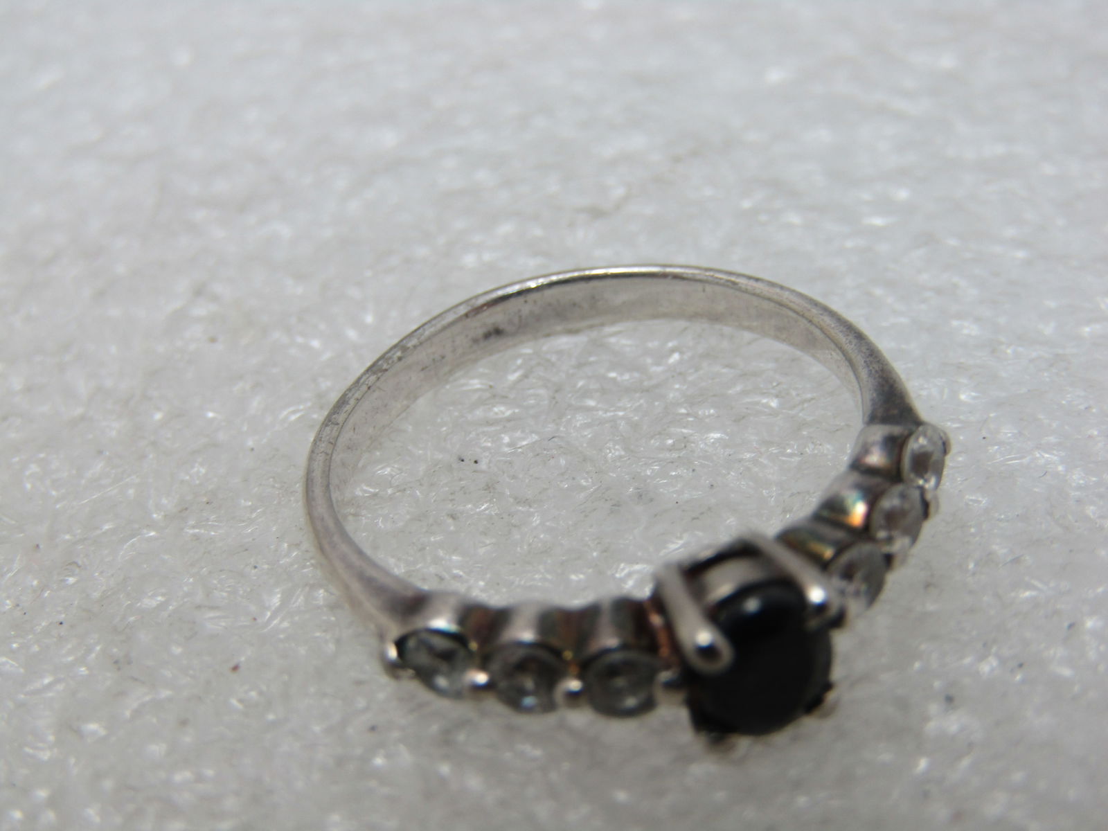 Black Spinel & CZ Ring, SZ 7.25, Marked .925 - 6
