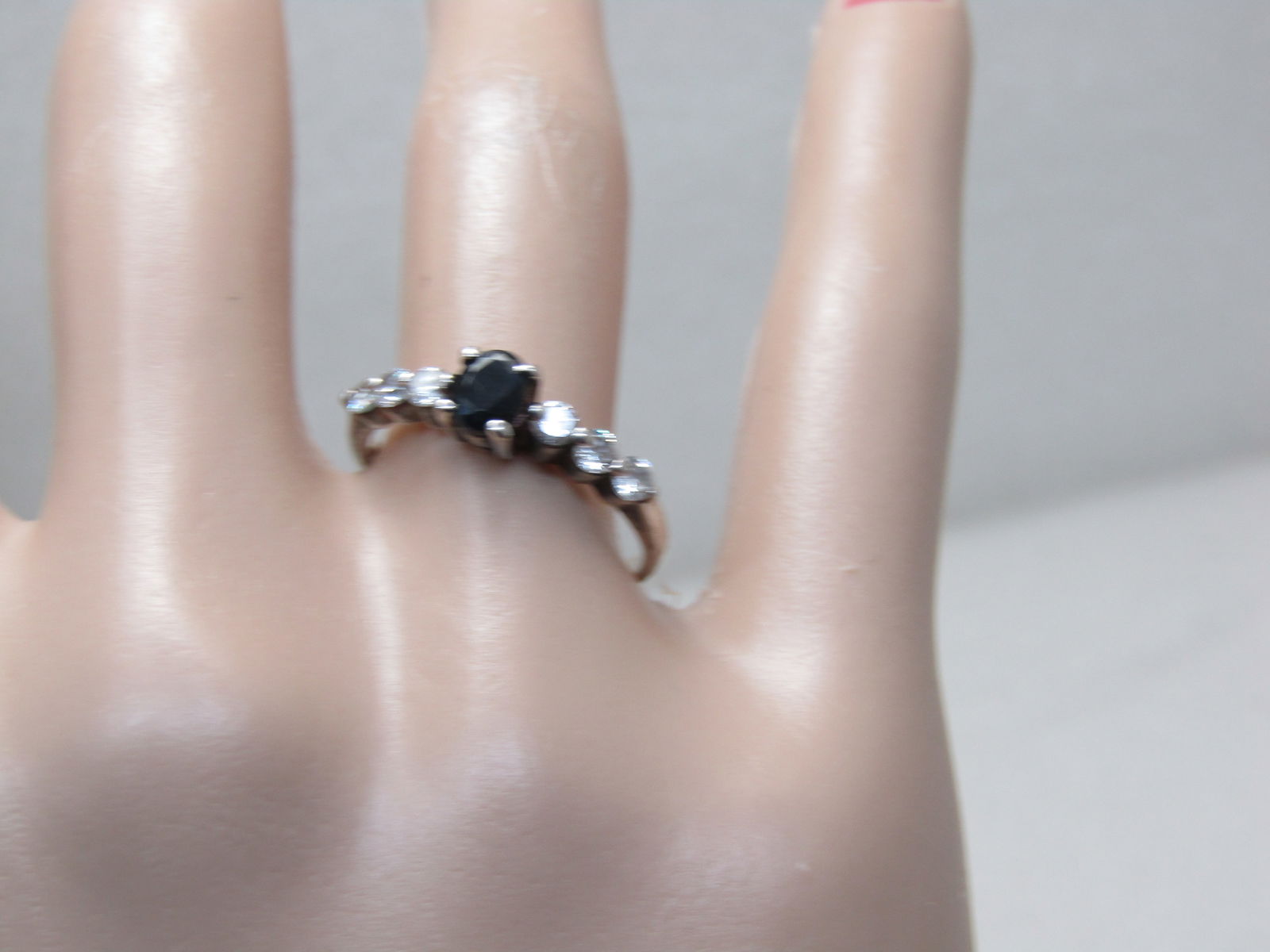 Black Spinel & CZ Ring, SZ 7.25, Marked .925 - 8