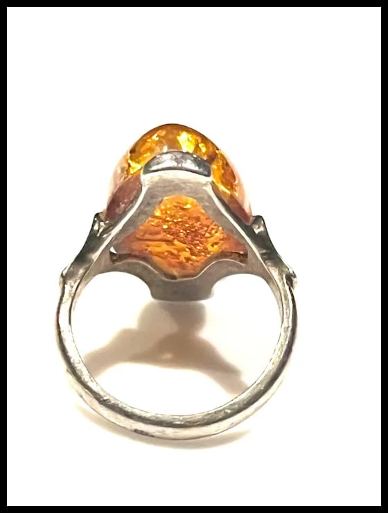 Vintage Sterling Silver Amber Ring - 5