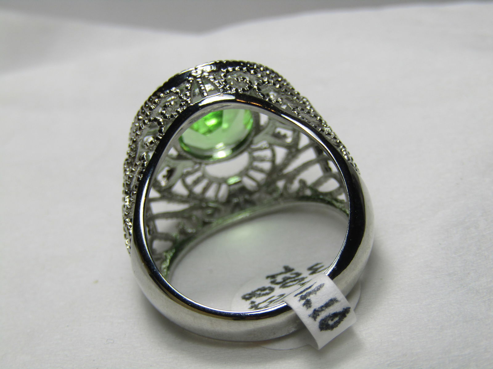 Silver Filigree Green Crystal Ring, Sz. 8.5, Statement Ring - 4