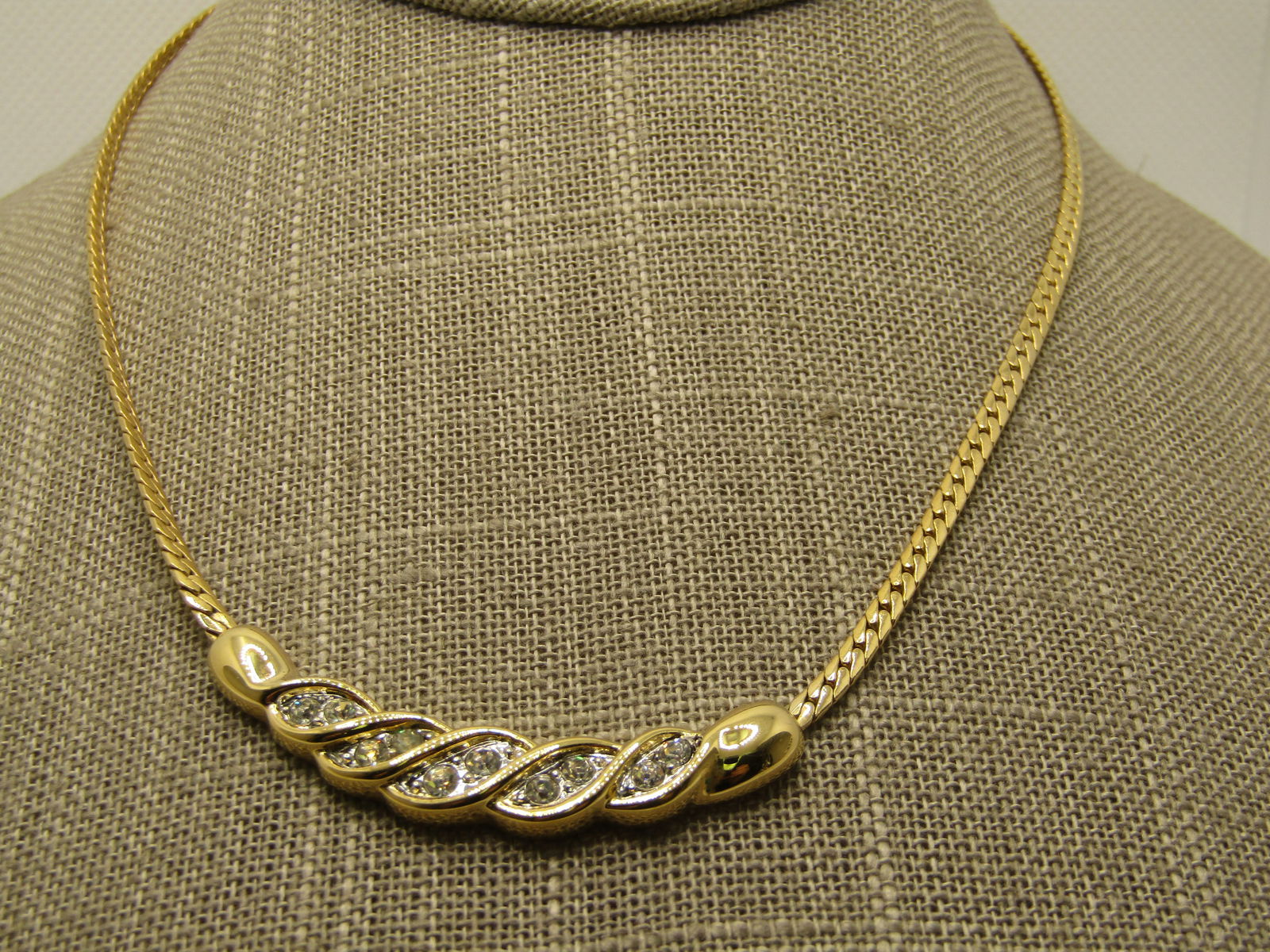 Vintage Rhinestone Curved Necklace, 18.5", 1980's-1990's (1 of 7)