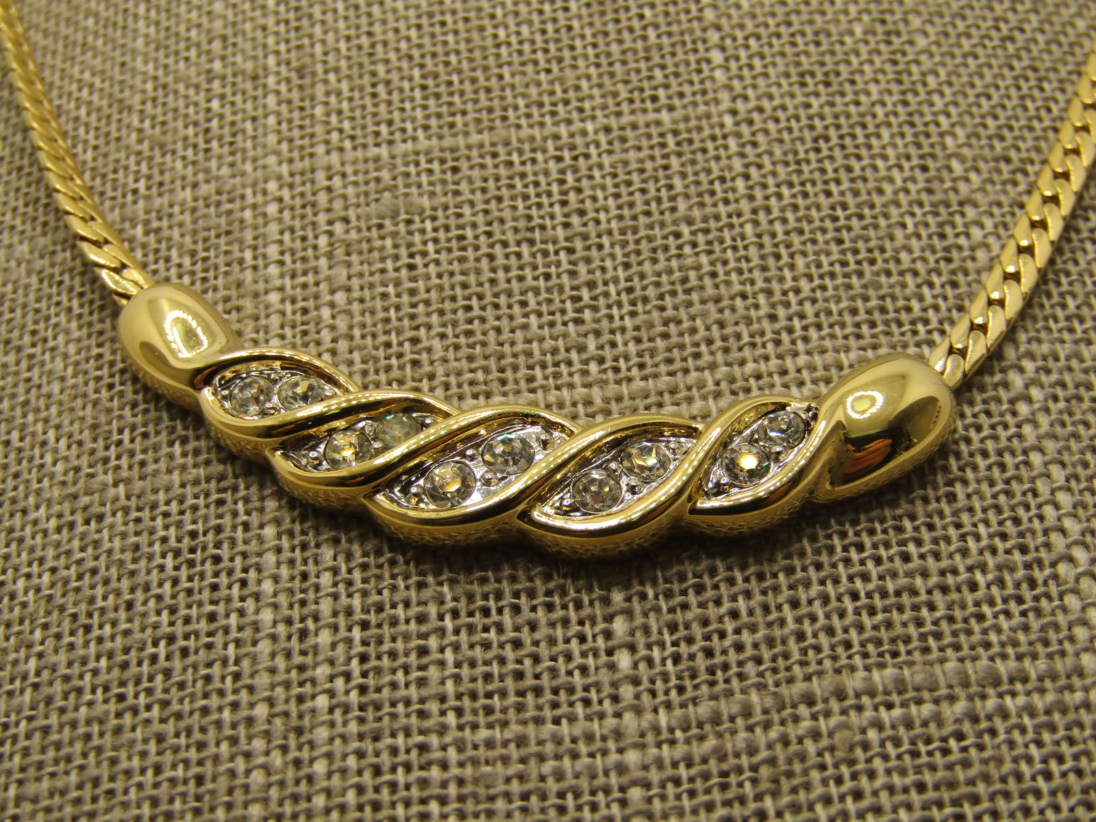 Vintage Rhinestone Curved Necklace, 18.5", 1980's-1990's - 2