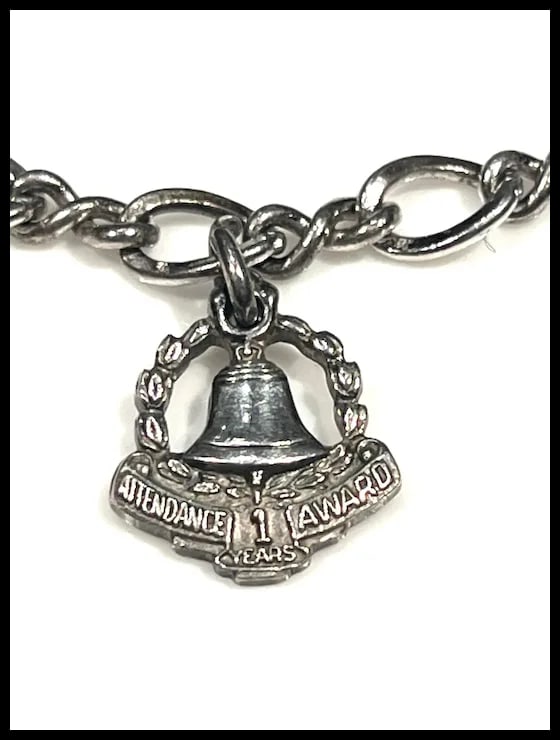 Vintage Sterling Silver Charm Bracelet Attendance 1 Year Award Charm - 3