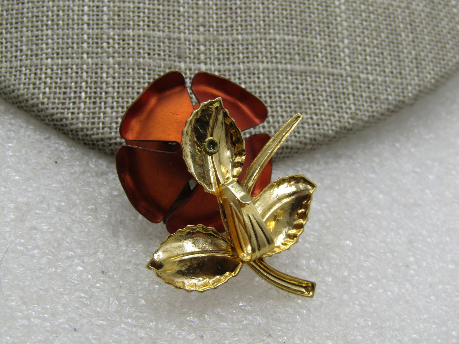 Vintage Burnt Orange 3-D Rose Necklace 16", 1960's-1970's - 4