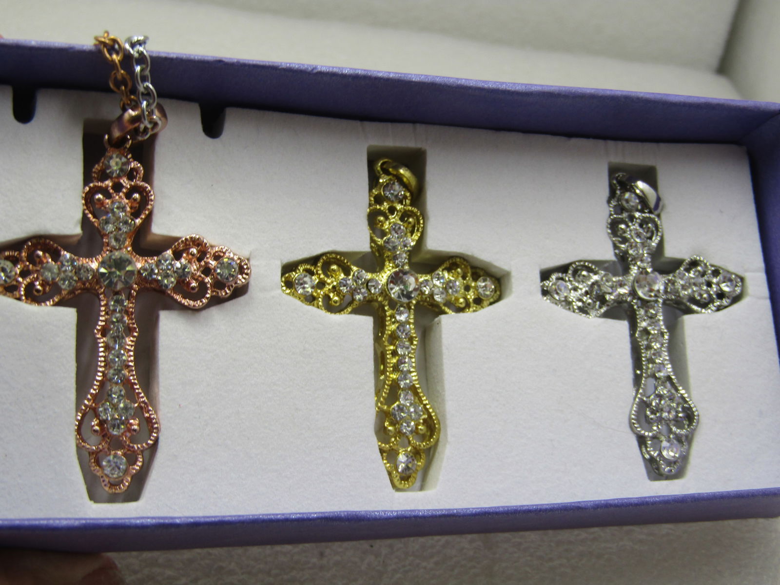 Interchangeable Rhinestone Cross Necklace, Set in Box - 6