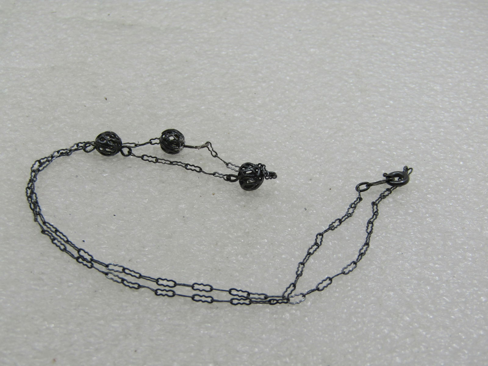 Vintage Sterling Filigree Triple Bead Necklace, 15" - 4