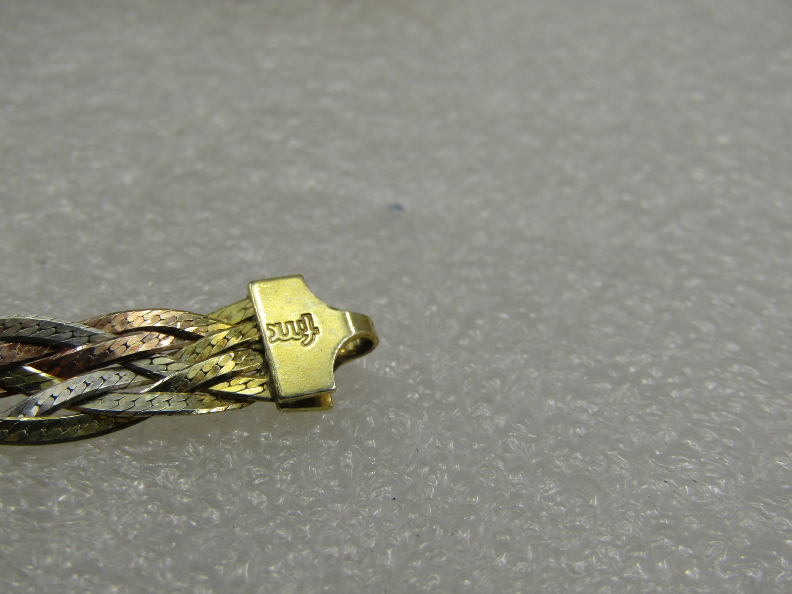 Sterling Silver Tri-Color Braided Herringbone Bracelet, 7", Signed FMC, 9mm - 3