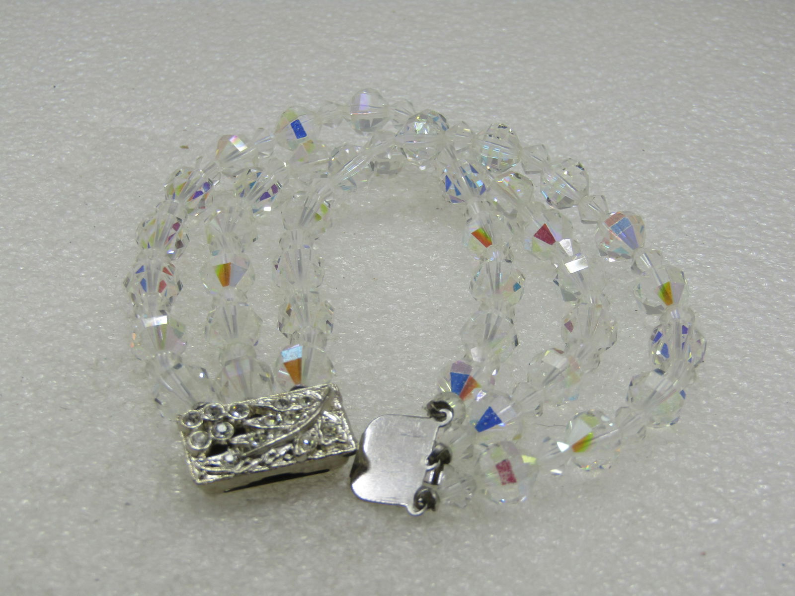 Vintage Triple Strand Aurora Borealis Crystal Rhinestone Bracelet, 7.5" - 3