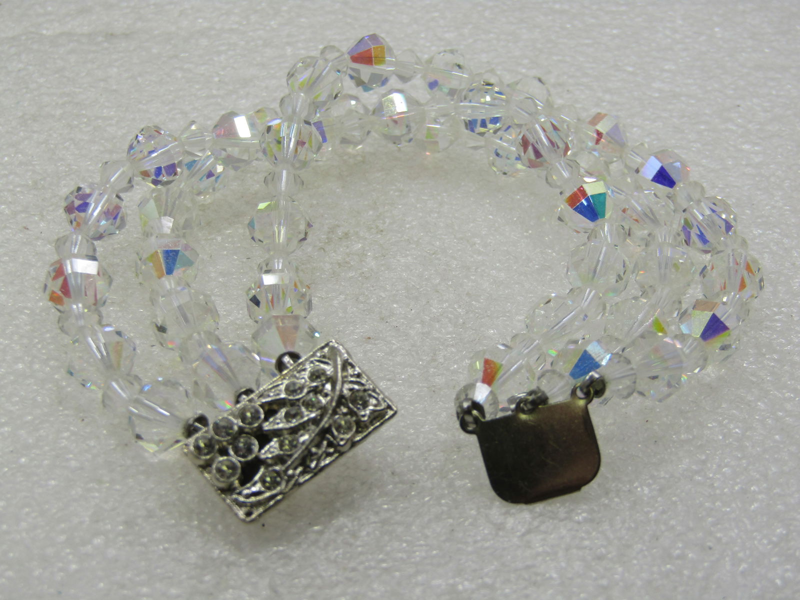 Vintage Triple Strand Aurora Borealis Crystal Rhinestone Bracelet, 7.5" - 5