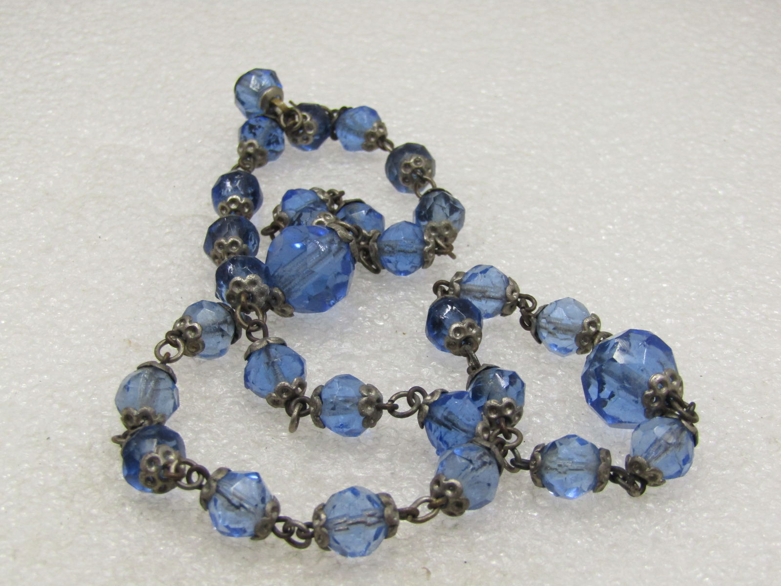 Vintage Blue Glass Beaded Necklace, 18", 1940's-1960's - 5