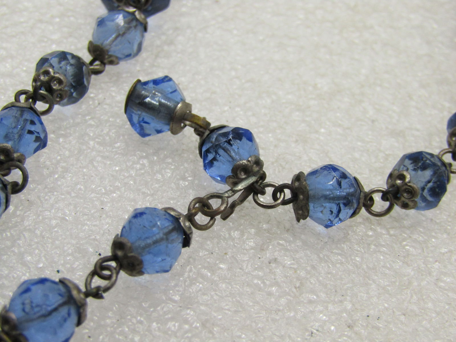 Vintage Blue Glass Beaded Necklace, 18", 1940's-1960's - 6