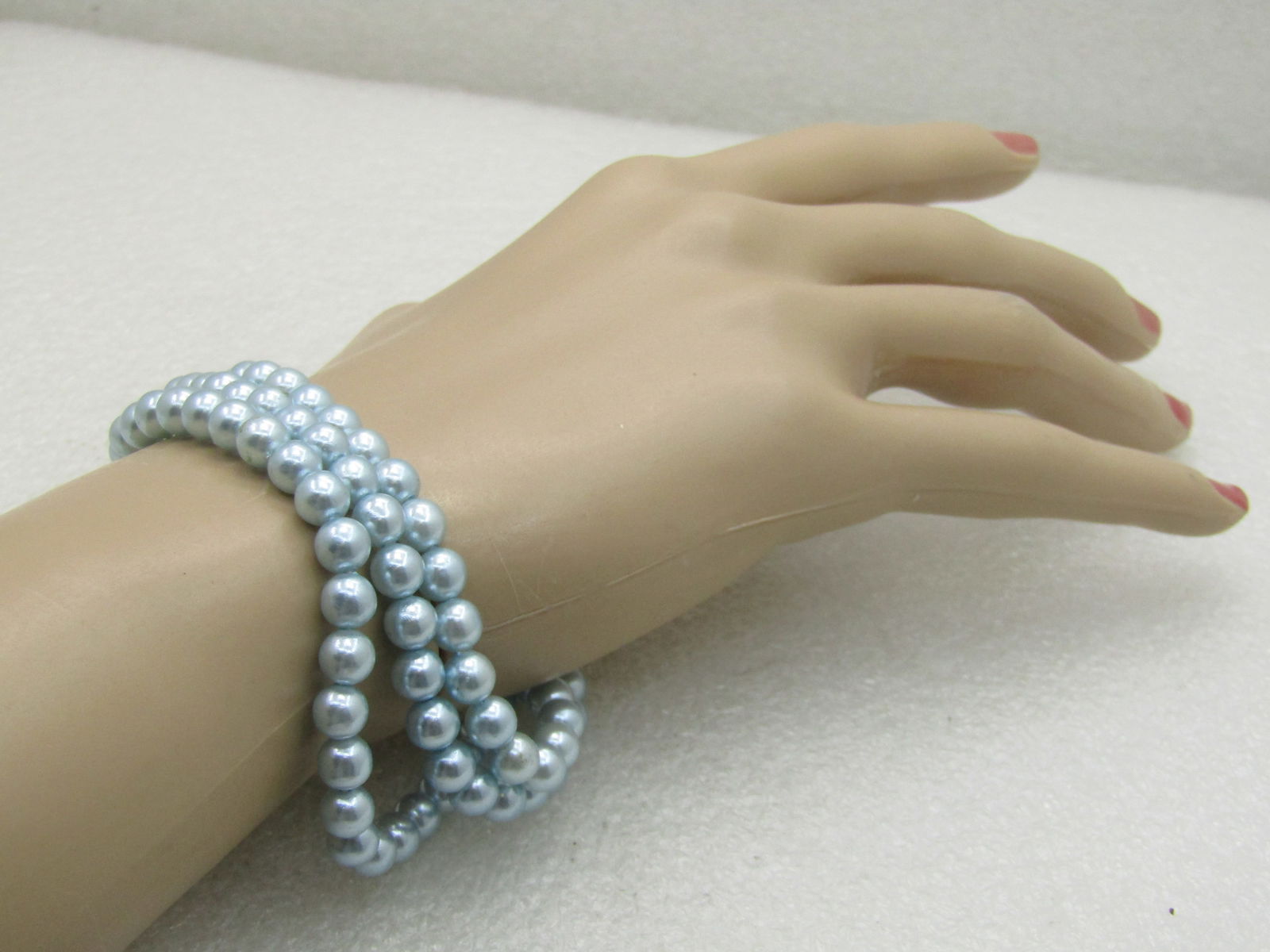 Vintage Baby Blue Faux Pearl Multi-Link Bracelet, 7-1/8", 1950's-1960's - 5