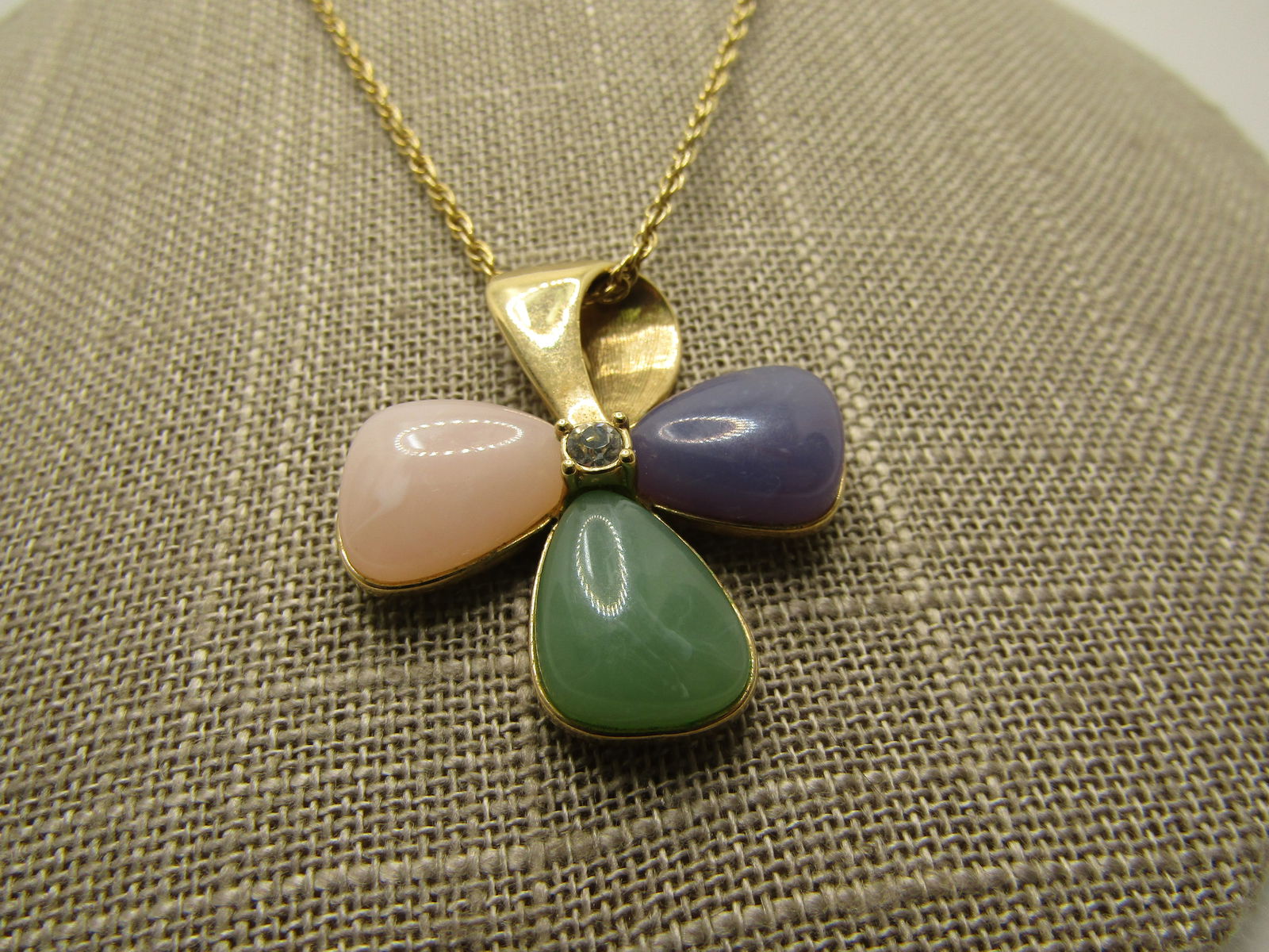 Vintage Avon Floral Necklace, Faux Quartz Stones, 24" - 3