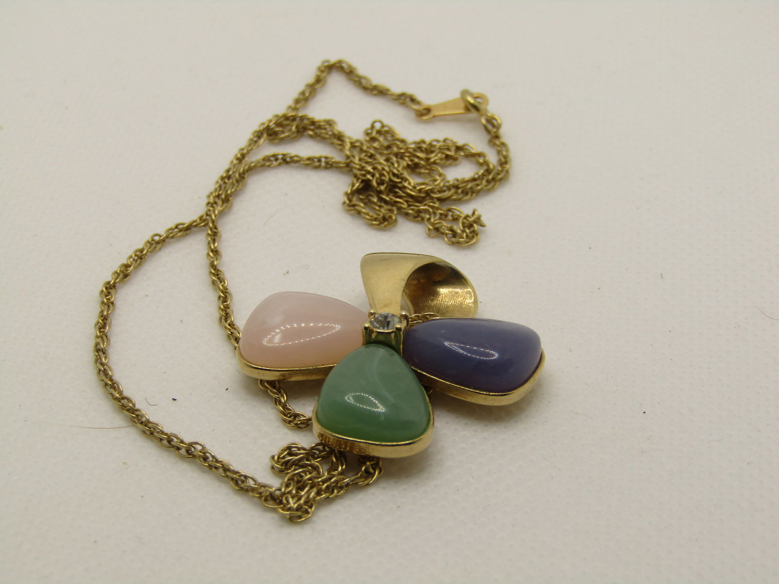 Vintage Avon Floral Necklace, Faux Quartz Stones, 24" - 5