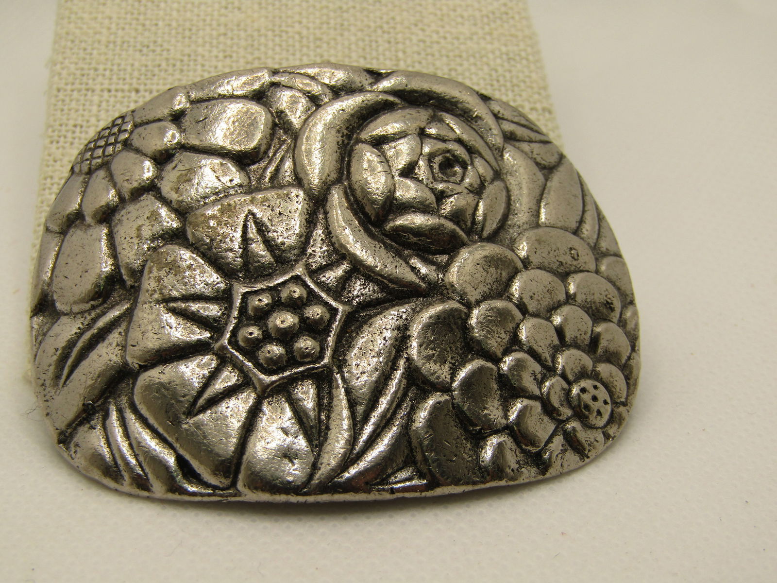 Vintage Floral Shoe Clip, Signed MUSI, 2.5" by 1.75", Repousse - 2