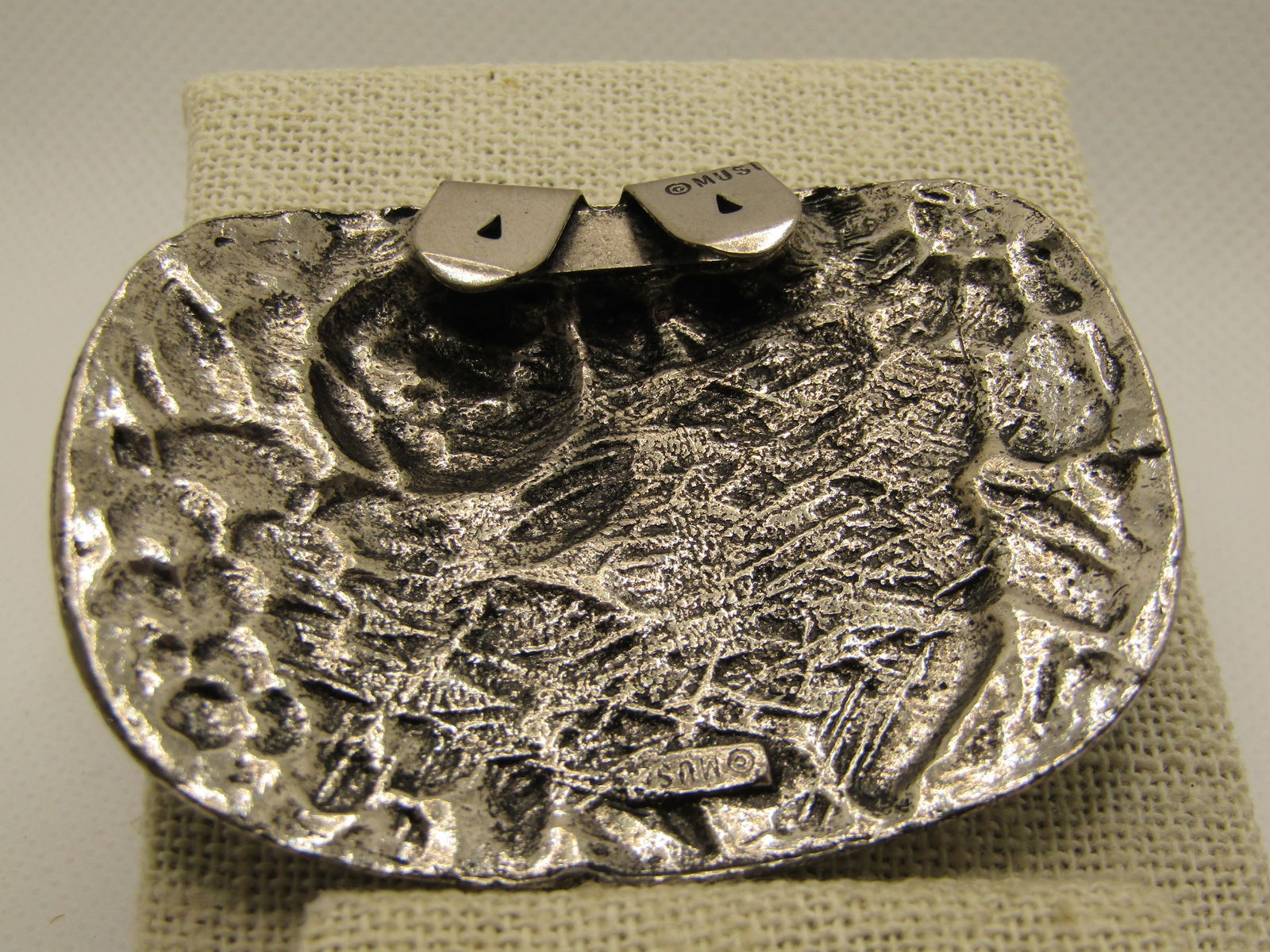 Vintage Floral Shoe Clip, Signed MUSI, 2.5" by 1.75", Repousse - 6