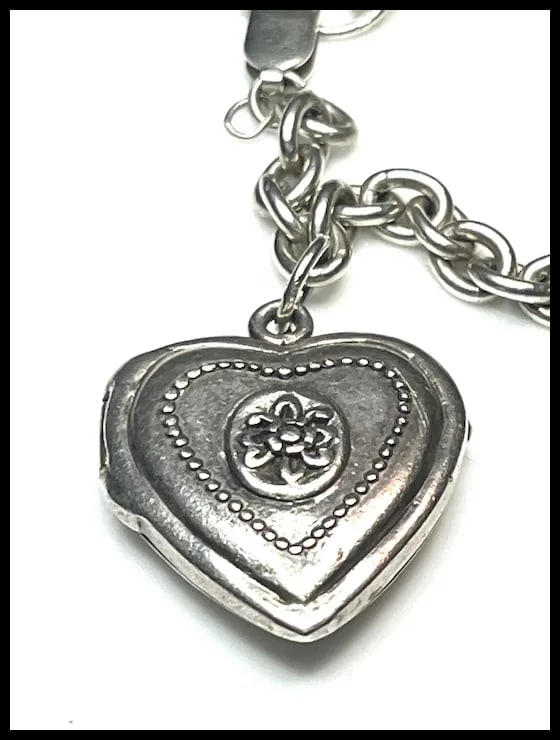 Vintage Sterling Silver Locket Charm Bracelet - 7