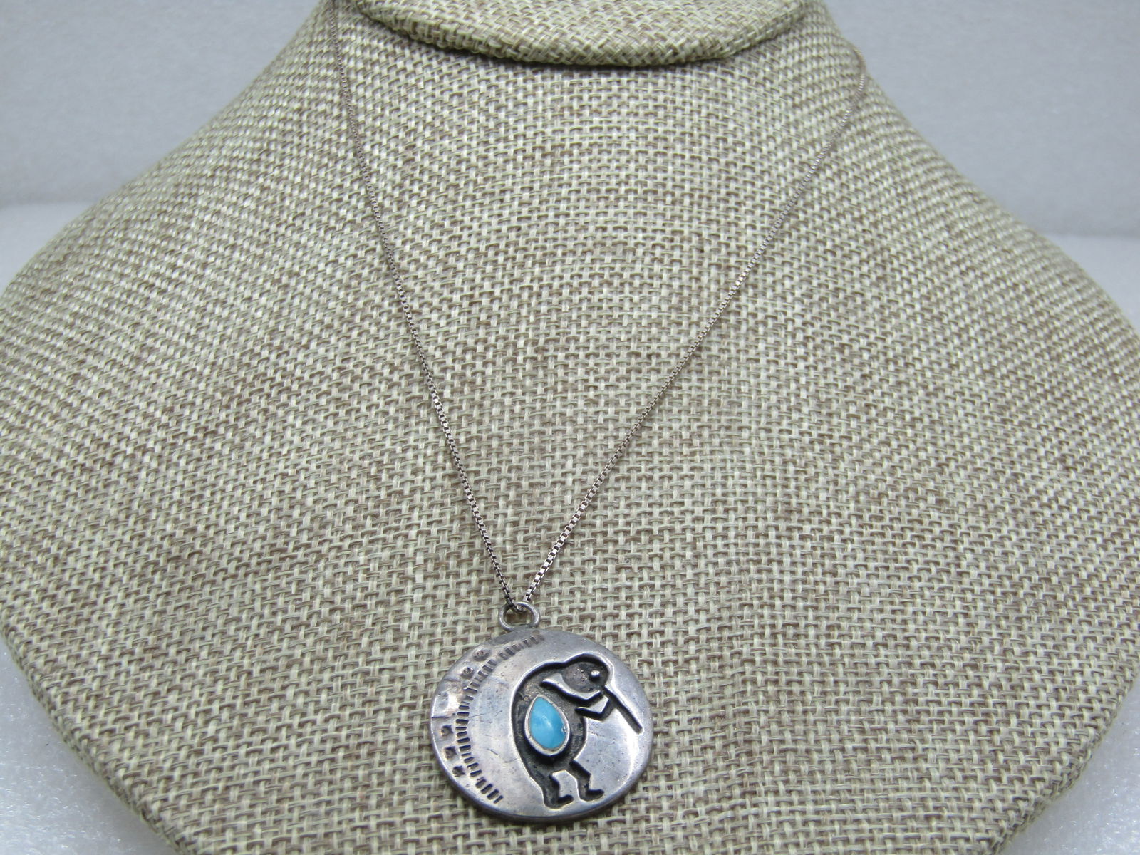Vintage Sterling Southwestern Turquoise Kokopelli Necklace, 15.5" - 2