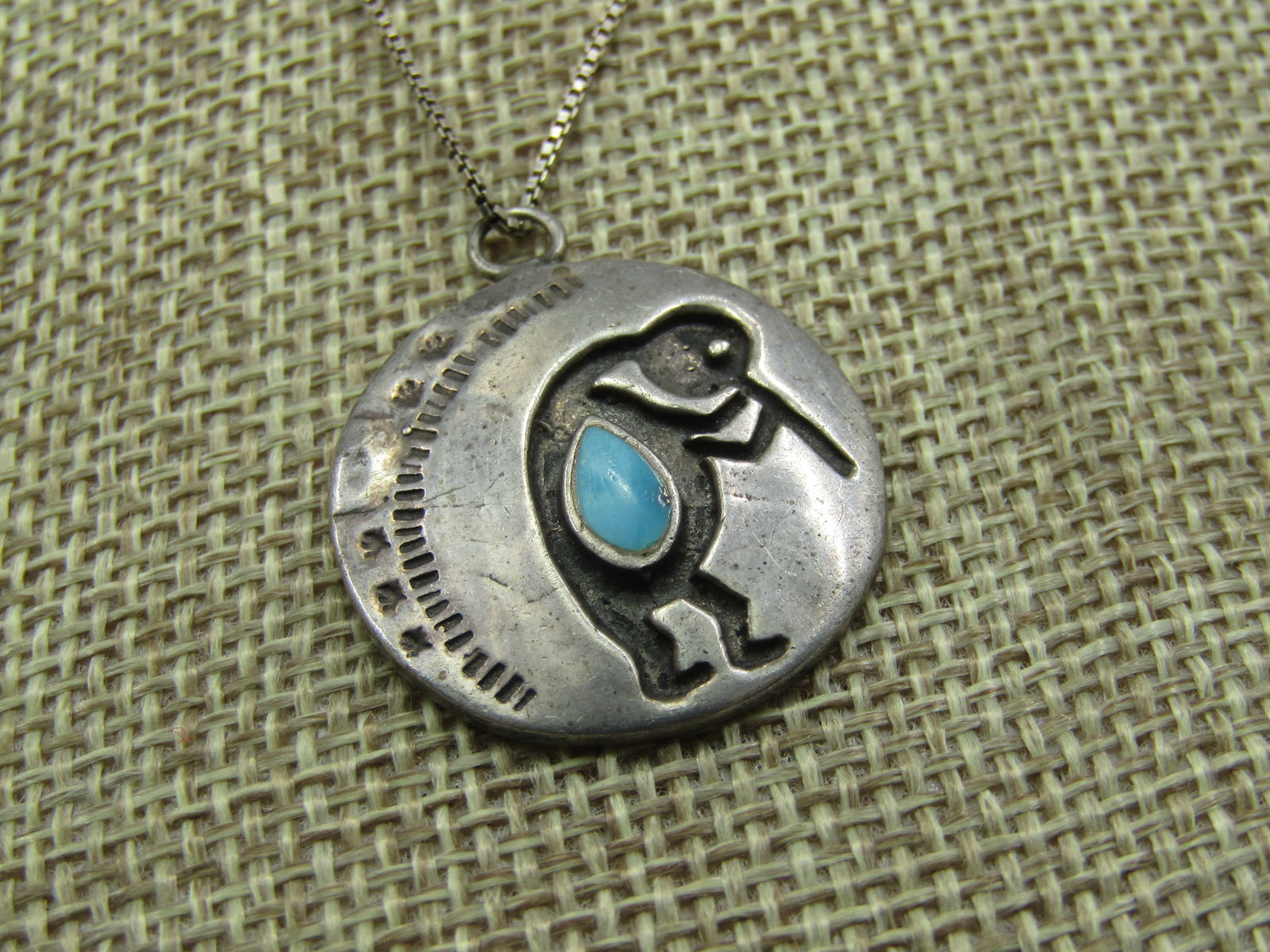 Vintage Sterling Southwestern Turquoise Kokopelli Necklace, 15.5" - 3
