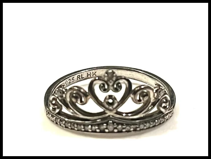Estate Sterling Silver and Diamond RL HK Princess Tiara Ring - 2
