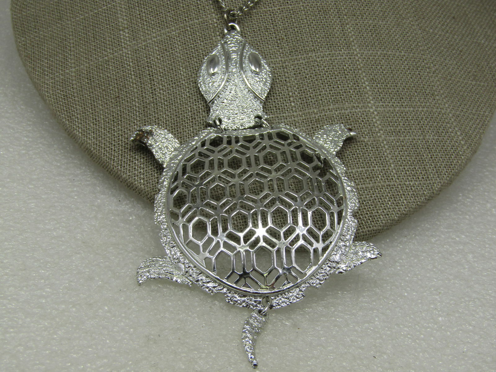Vintage Jointed Turtle Necklace Silver Tone, 24", 1960's-1970's - 4