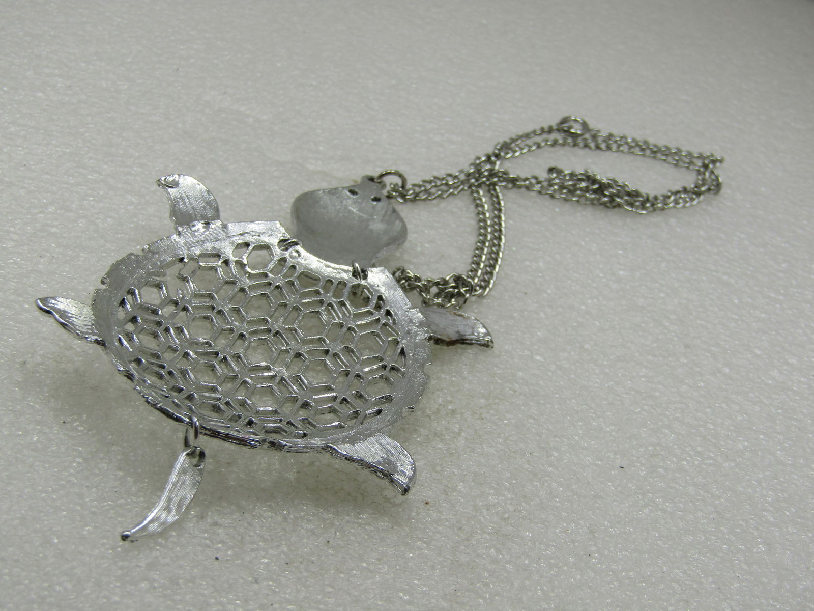 Vintage Jointed Turtle Necklace Silver Tone, 24", 1960's-1970's - 7
